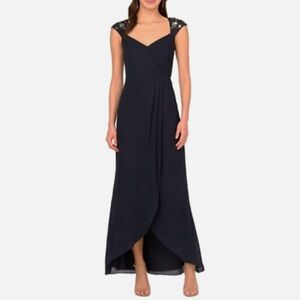 Adrianna Papell Women's Bead Yoke Chiffon Dress in Midnight (Blue), size 12
